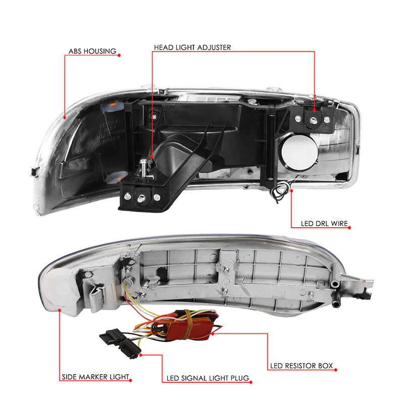 LED DRL Switchback Headlights 01-06 GMC Yukon Sierra 1500 Denali