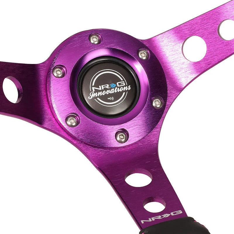 350mm 3 in. Deep Dish Leather Grip Aluminum Steering Wheel Fits w/ Hubs 6-Bolt X 70mm Bolt Pattern