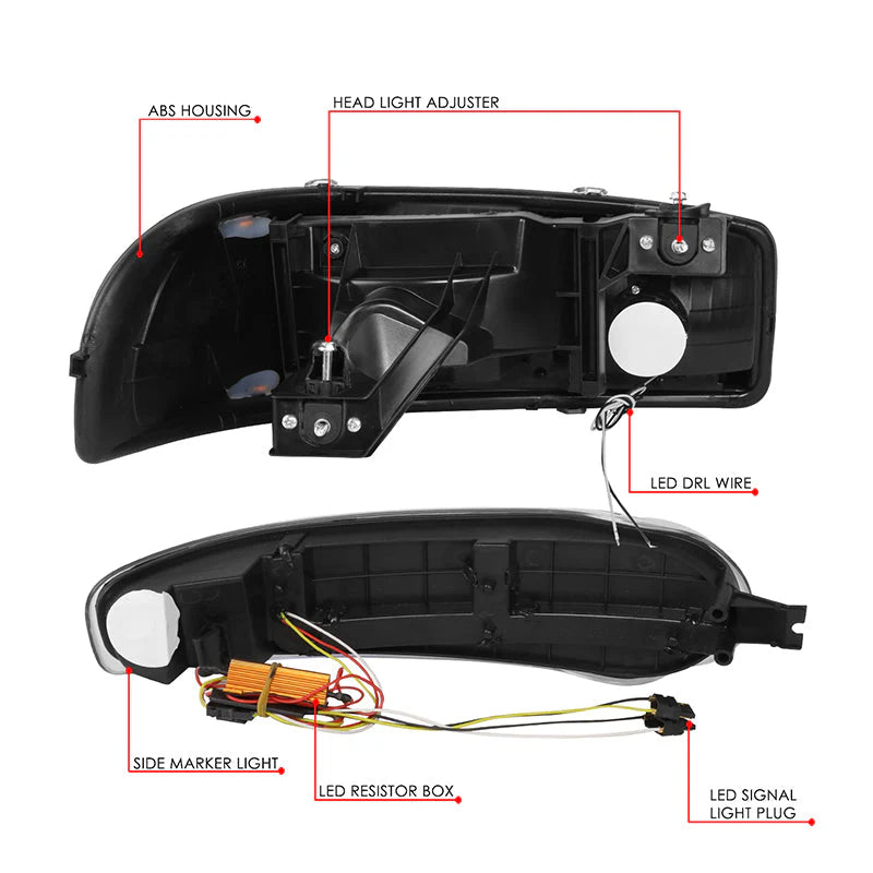 LED DRL Switchback Headlights 01-06 GMC Yukon Sierra 1500 Denali
