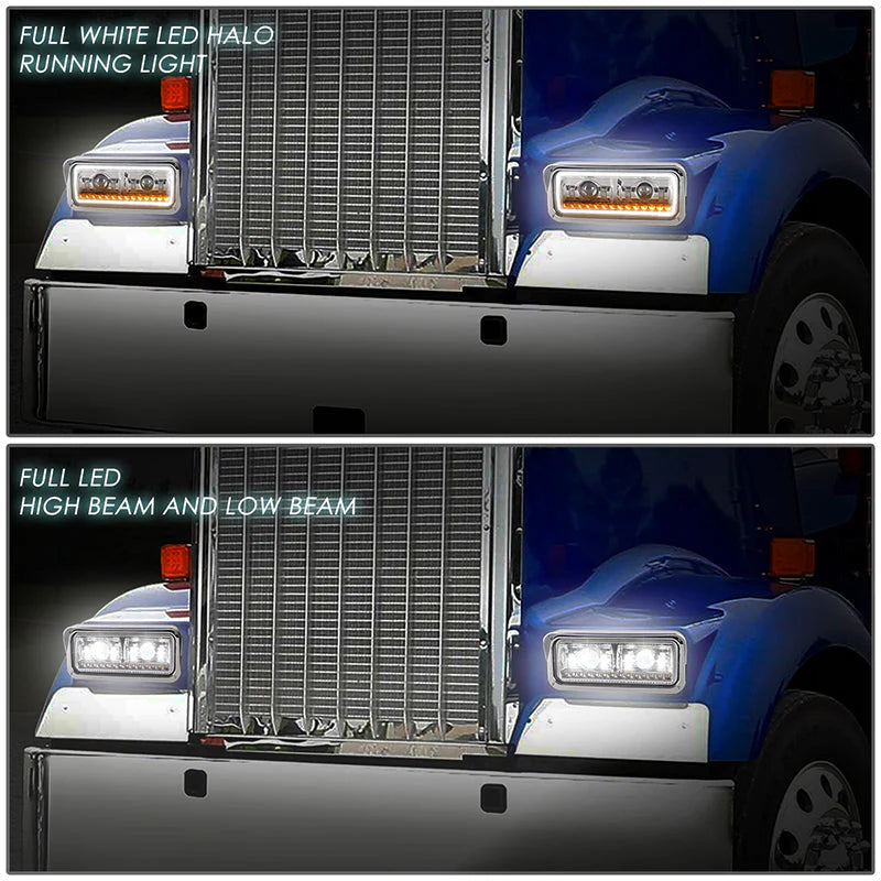 LED DRL Halo Projector Headlights 81-19 Kenworth W900 Western Star 4800