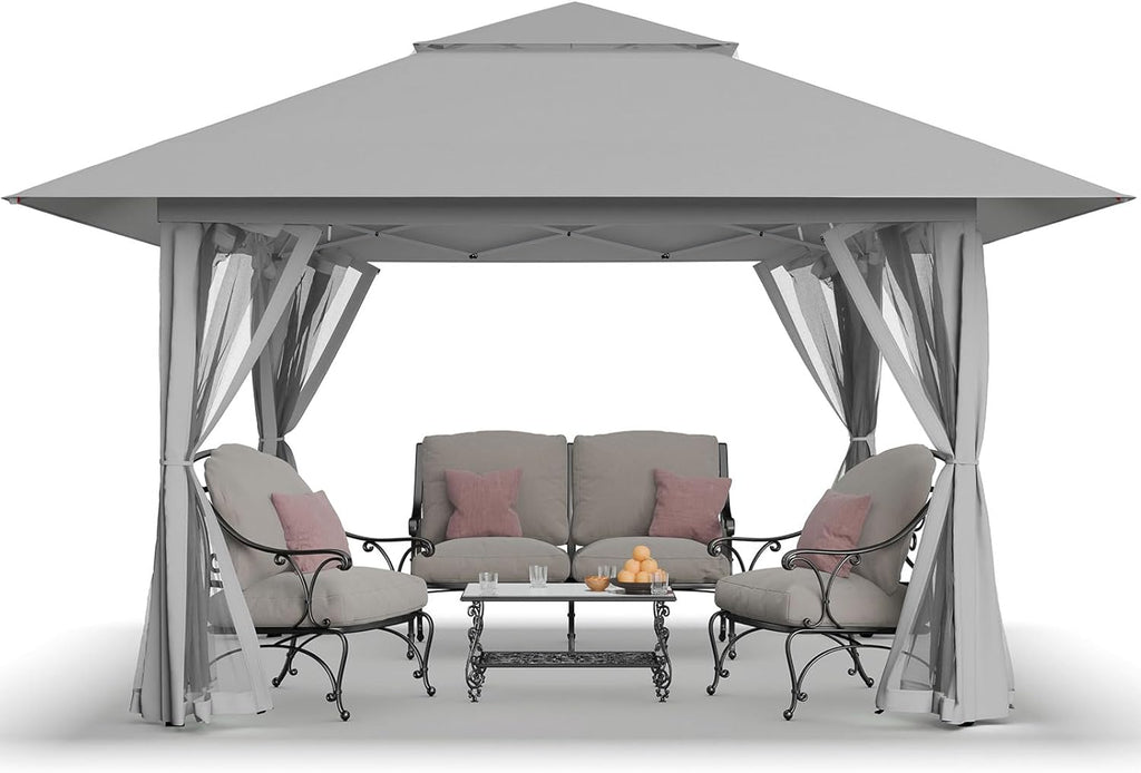 2026 13x13 Pop Up Gazebo, Canopy Tent, Gazebos on Clearance - Outdoor Gazebo for Backyard & Patio Furniture - Carpa Pop Up Tent with Wheeled STO-N-Go Cover Bag (Beige & Coffee)