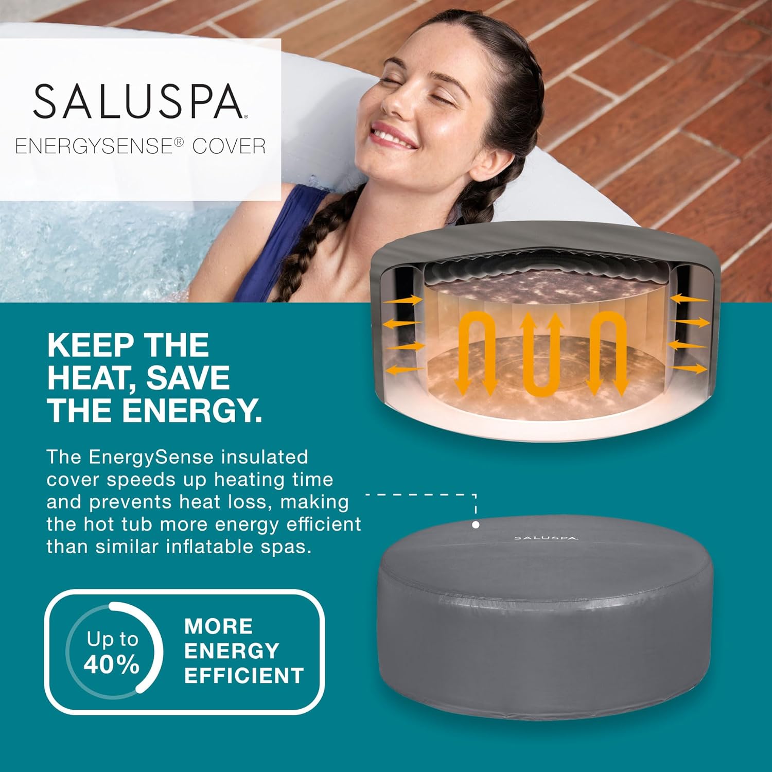 2026 Bestway SaluSpa Fiji AirJet Large Round 2 to 4 Person Inflatable Hot Tub Portable Outdoor Spa with 120 AirJets and EnergySense Cover, Grey