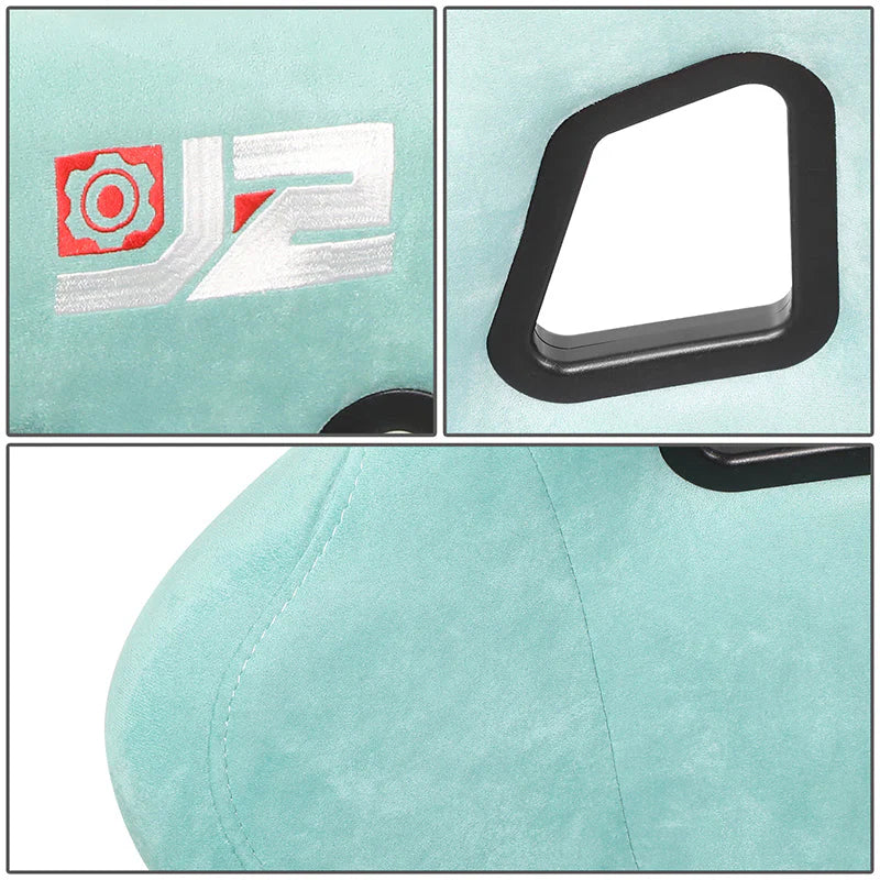 2Pcs Lake Blue Microfiber Suede Medium Racing Bucket Seats w/ Mount Brackets & Sliders Universal