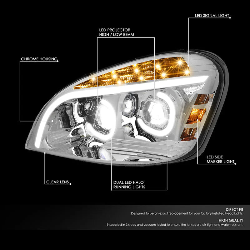 LED DRL Sequential Projector Headlights 08-17 Freightliner Cascadia