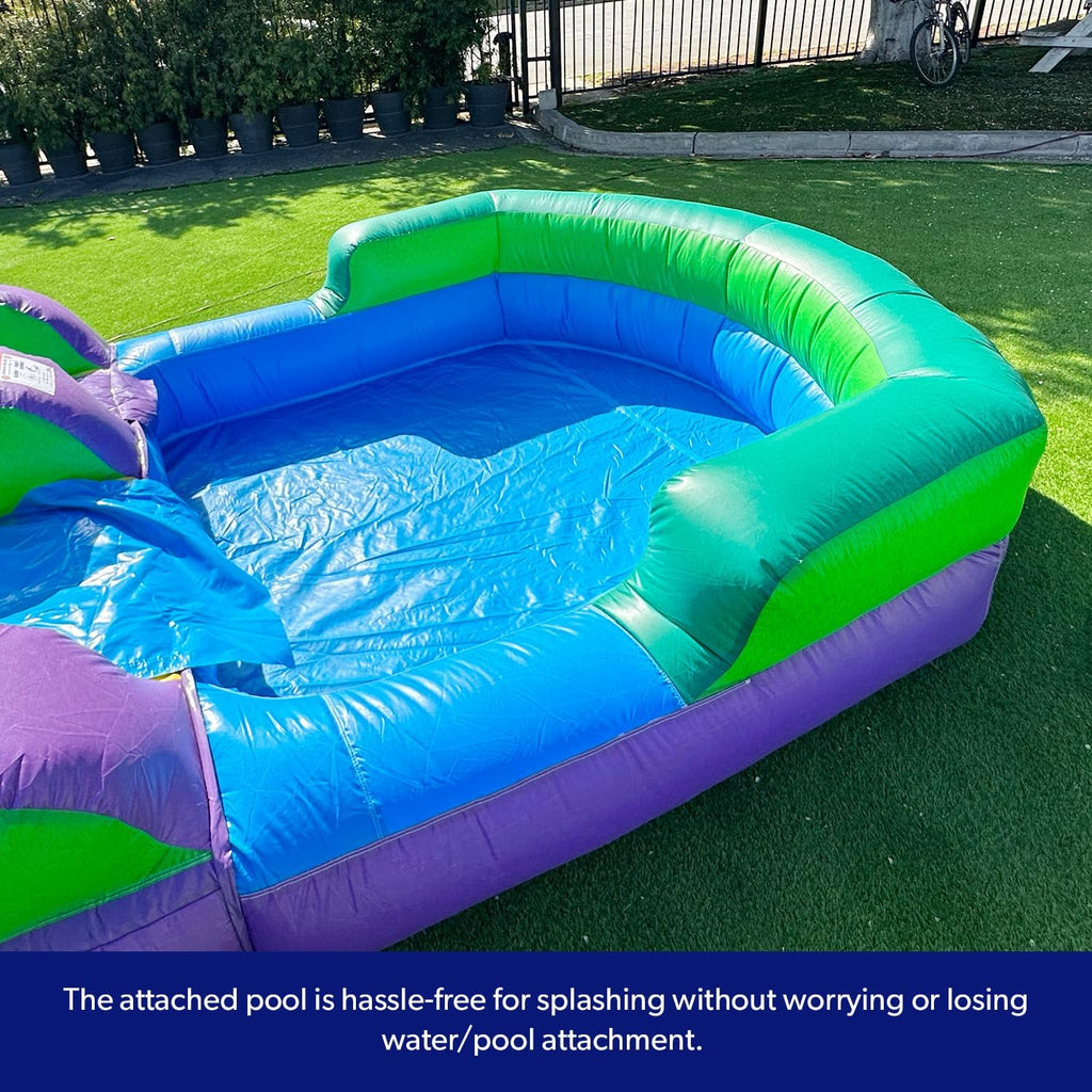 2026 HeroKiddo 16’ Purple Tropical Lightweight Premium Commercial Grade Water Slide Inflatable with Attached Pool for Kids and Adults (with Blower), Wet Dry Use, Summer Fun