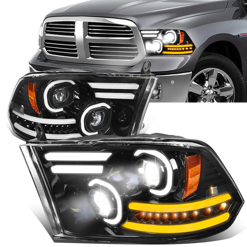 LED DRL Halo Projector Headlights 10-18 Ram 1500-3500, 2009 Dodge Ram 1500