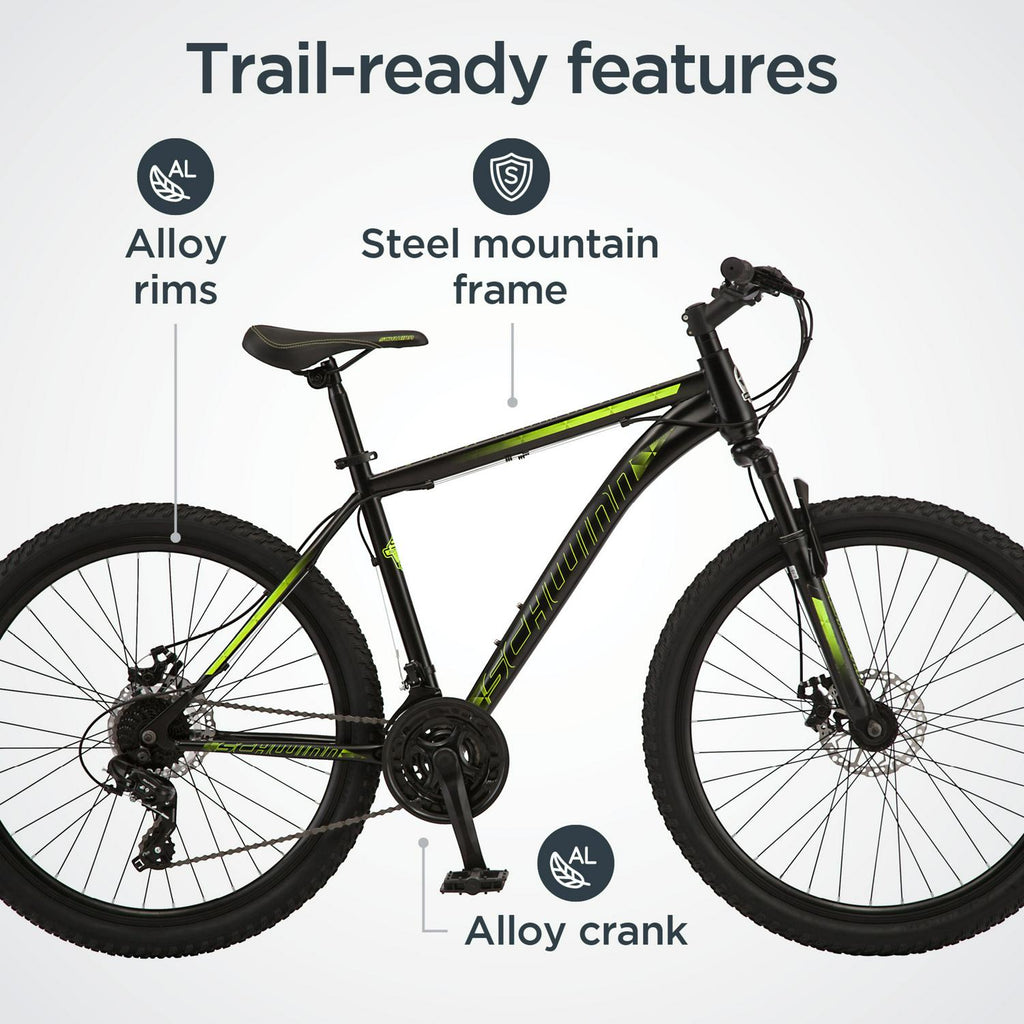 2026 Schwinn Sidewinder Mountain Bike， 26-inch Wheels， 21 Speeds， Mens Style， Black