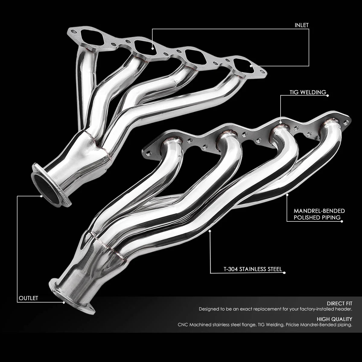 65-73 Chevy/ GM BBC V8 Square Port 366 396 402 427 454 Shorty Exhaust Header - Stainless Steel