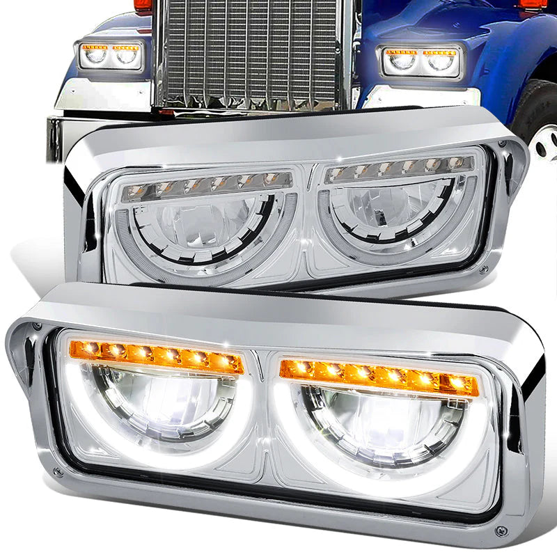LED DRL Halo Headlights 86-07 Kenworth T600A Peterbilt 357 379