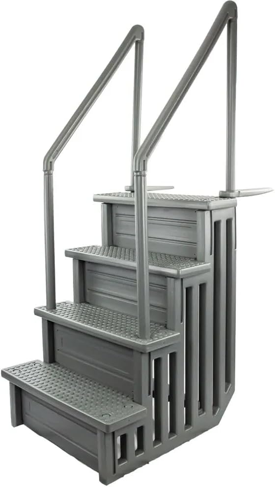 2026 Select Anti-Slip in-Pool Steps | Gray | for Above Ground Swimming Pools | Can Mount to Decks 48′′ to 54′′ H | Safety Stairs Capacity Up to 300 lbs