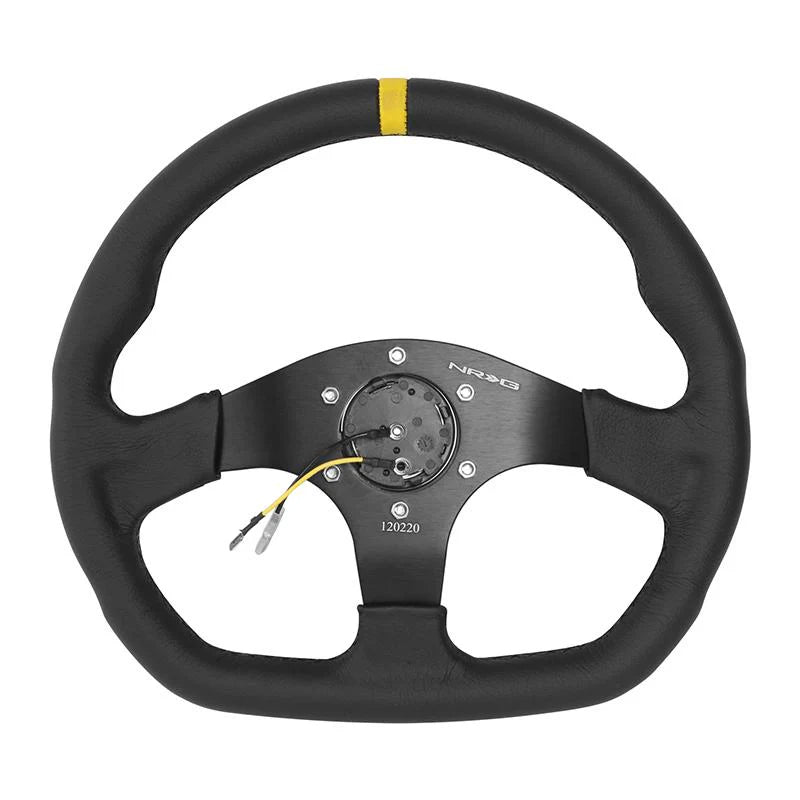 320mm Flat Bottom Black Leather Grip Steering Wheel Universal