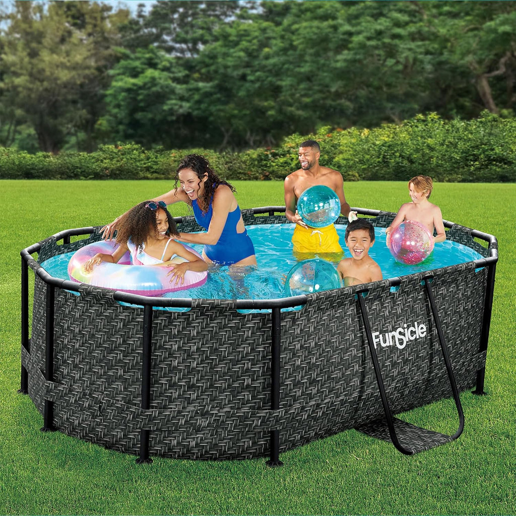 2026 Funsicle 167 by 98 by 39.5 Inches Oasis Designer Oval Frame Outdoor Above Ground Swimming Pool Pool Set with Accessories, Dark Herringbone Gray