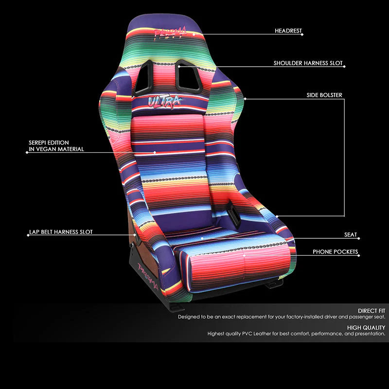 Vegan Micro Fiber Fixed Back Racing Bucket Seat Universal