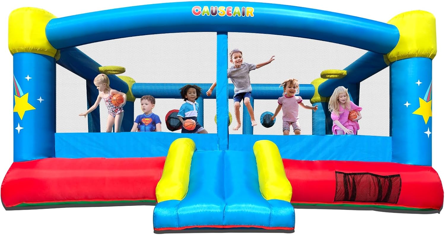 2026 Big Inflatable Bounce House for Party Fun,15ft x 14.8ft,Double Basketball Hoop,Throw Ball Game,Reinforced PVC Bounce Floor,Jumping Bouncy Castle Holds 6 Kids