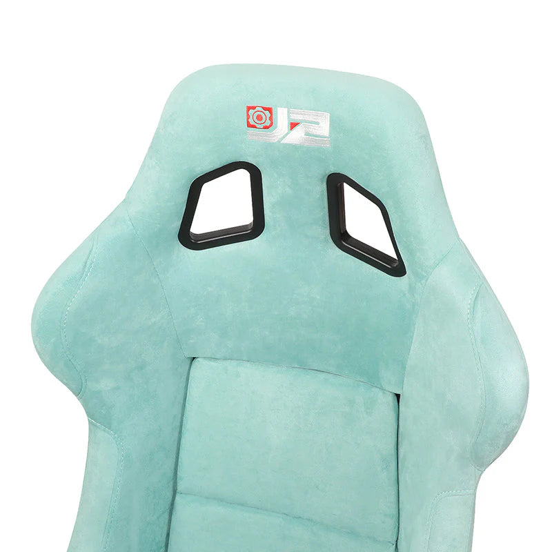 2Pcs Lake Blue Microfiber Suede Medium Racing Bucket Seats w/ Mount Brackets & Sliders Universal