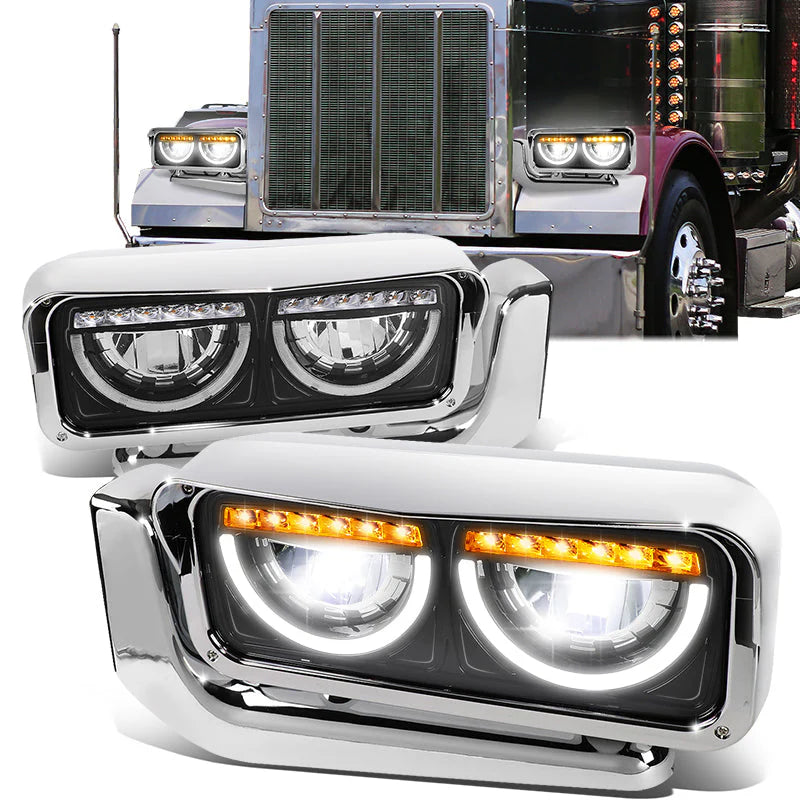 LED DRL Halo Headlights 81-88 Peterbilt 359, 87-07 379, 08-21 389