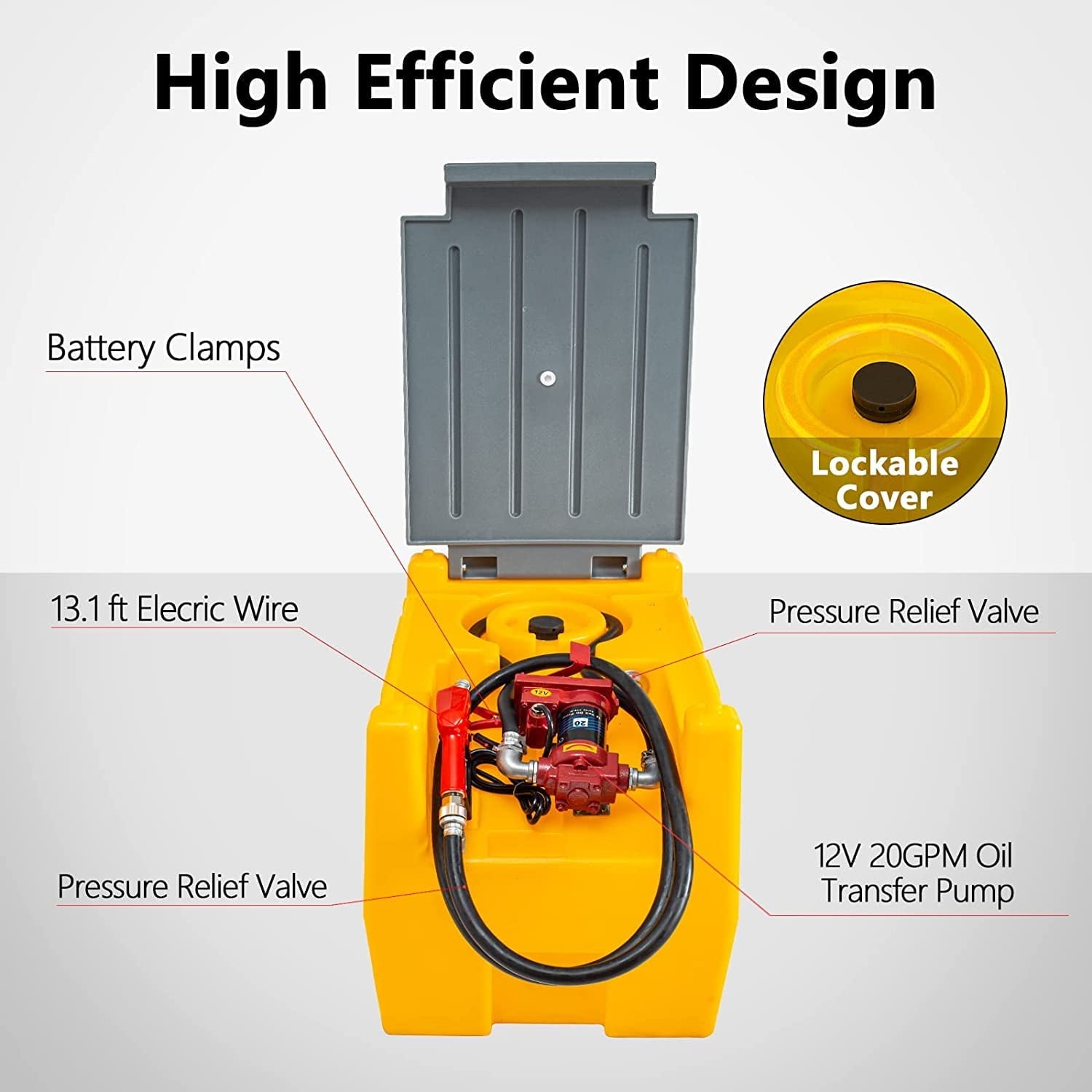 2026 TECSPACE 58 Gallon Gasoline Tank, Portable Fuel Tank with 12V Electric Fuel Transfer Pump, 40 GPM Gasoline Fuel Tank with 4 Meters Hose for Gasoline Transportation (Yellow, 58 gal)