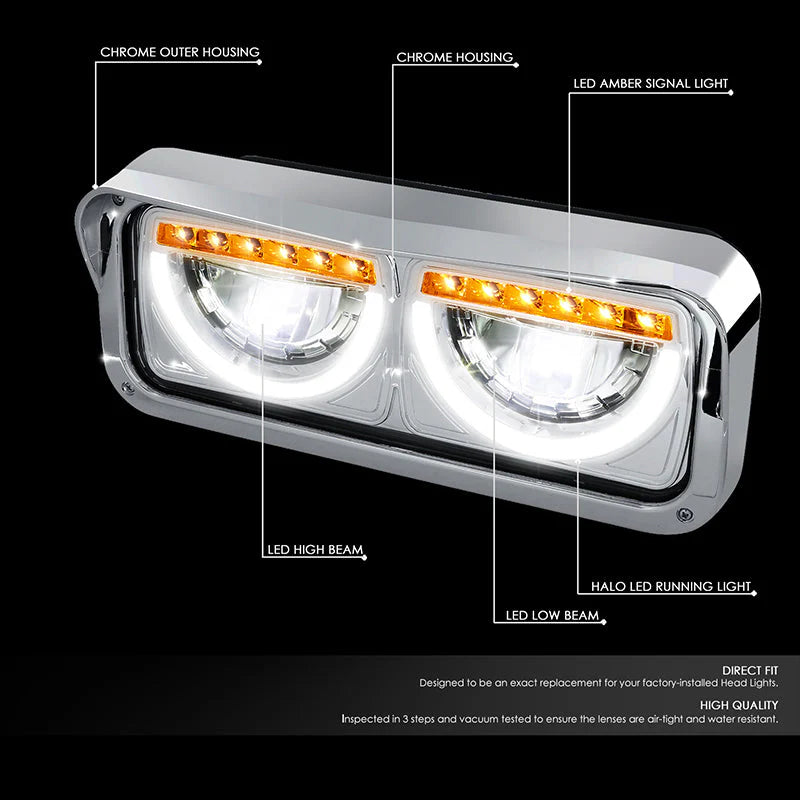 LED DRL Halo Headlights 86-07 Kenworth T600A Peterbilt 357 379