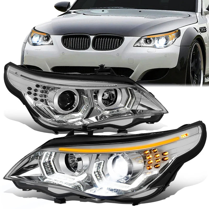 LED DRL Halo Switchback Projector Headlights 08-10 BMW 528i 535i 550i M5