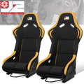 2 Pcs Yellow Fabric Bucket Racing Seats w/ Mount Brackets & Sliders Fits model w/ Aftermarket Seat Brackets