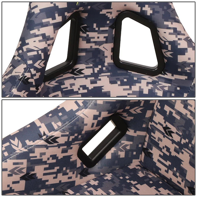 Grey Camo Fiberglass Vegan Satin Bucket Racing Seat Universal