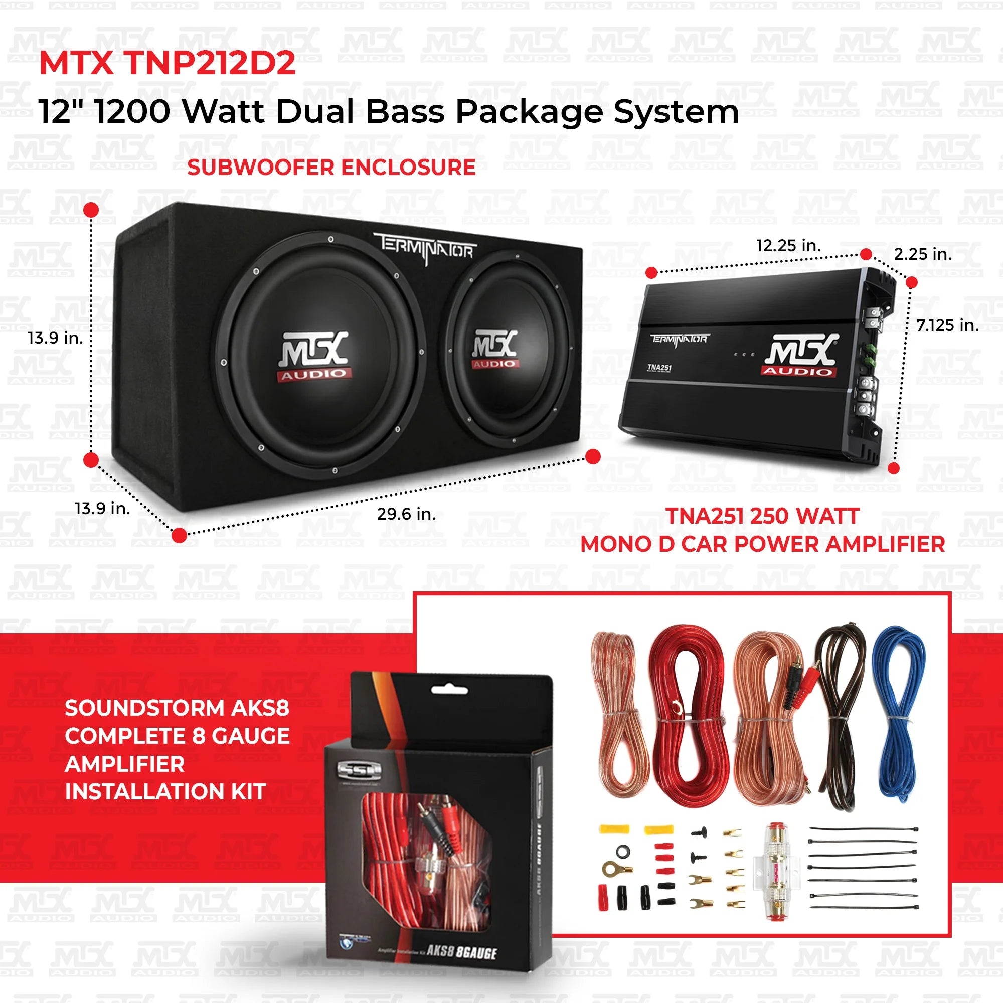 2026 12′′ 1200W Dual Car Subwoofer Package with Amplifier & Installation Kit
