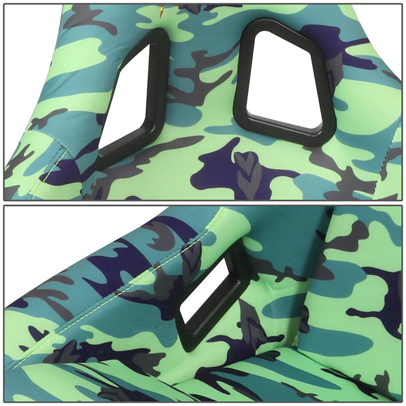 Green Camo Print Vegan Satin Bucket Racing Seat Universal