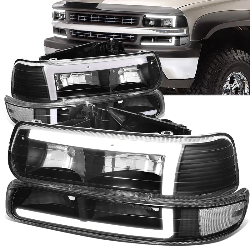 LED DRL Headlights 99-02 Chevy Silverado 1500-3500, 00-06 Suburban 1500 2500 Tahoe