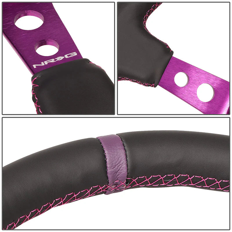350mm 3 in. Deep Dish Leather Grip Aluminum Steering Wheel Fits w/ Hubs 6-Bolt X 70mm Bolt Pattern