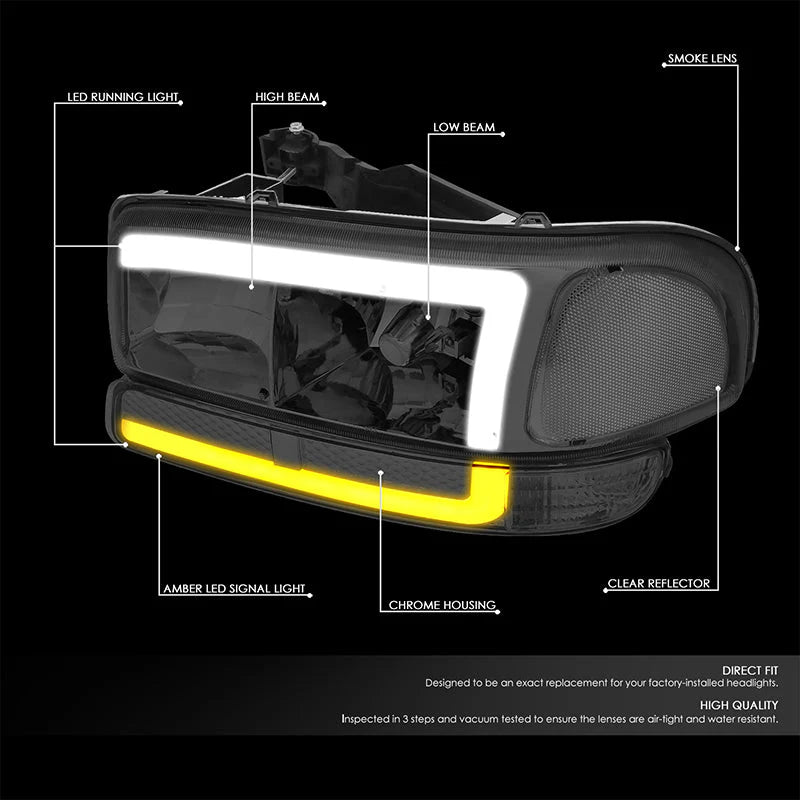 LED DRL Switchback Headlights 99-06 GMC Sierra 1500-3500 Yukon