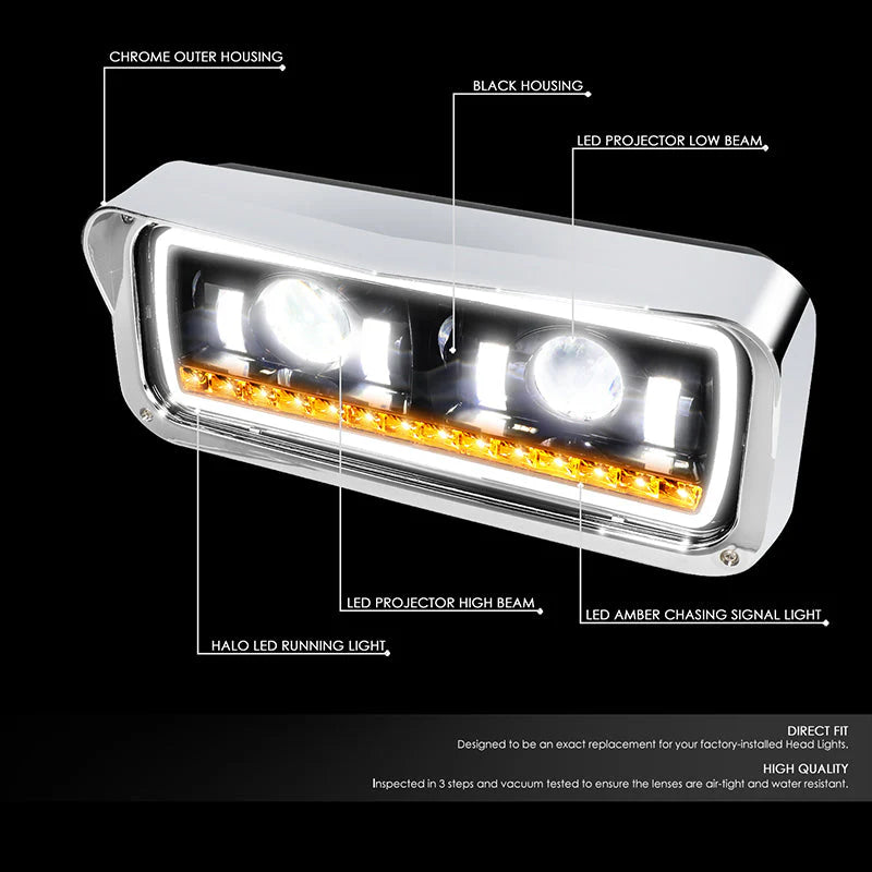 LED DRL Halo Projector Headlights 81-19 Kenworth W900 Western Star 4800