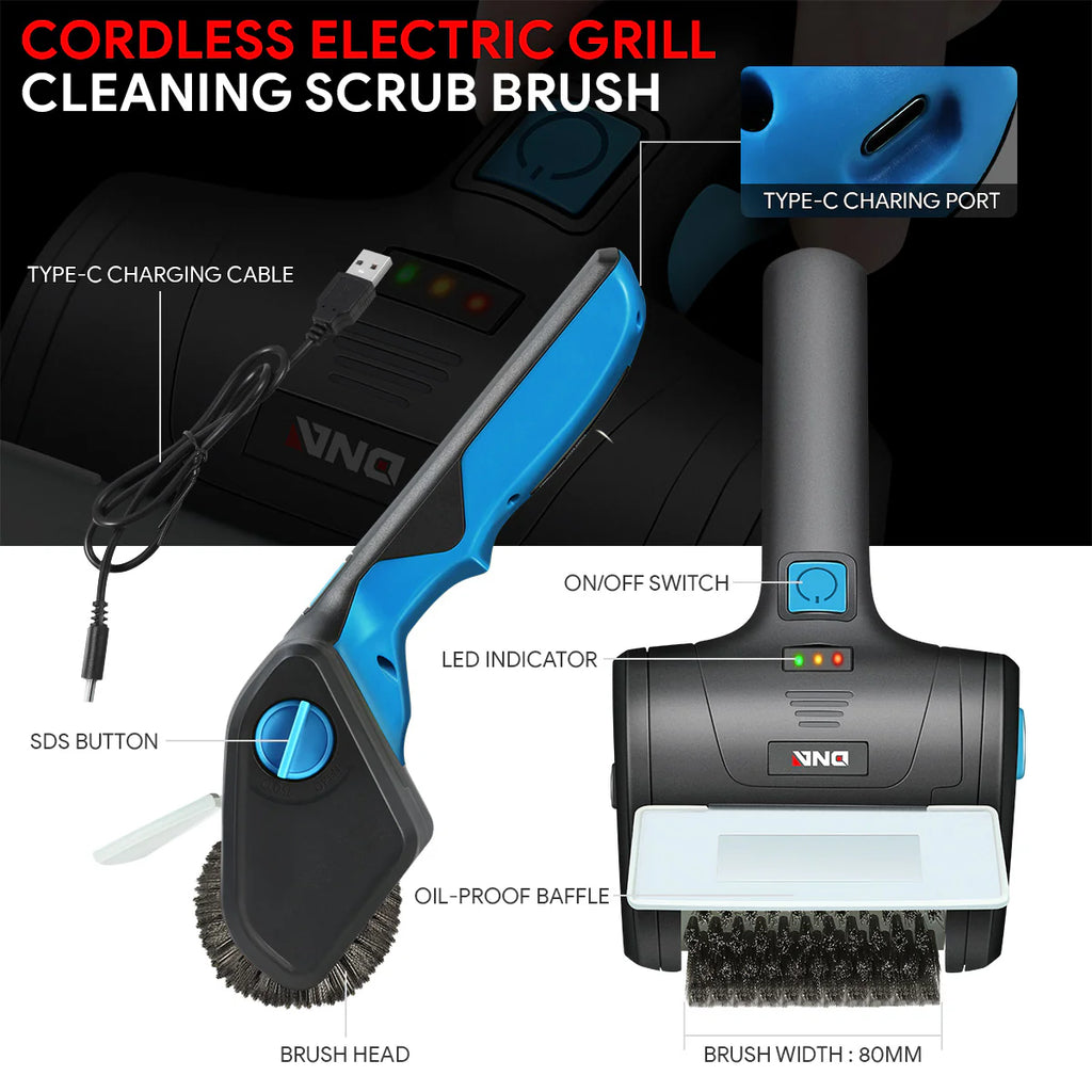 Cordless Power Grill Cleaning Scrub Brush w/Type-C Cable