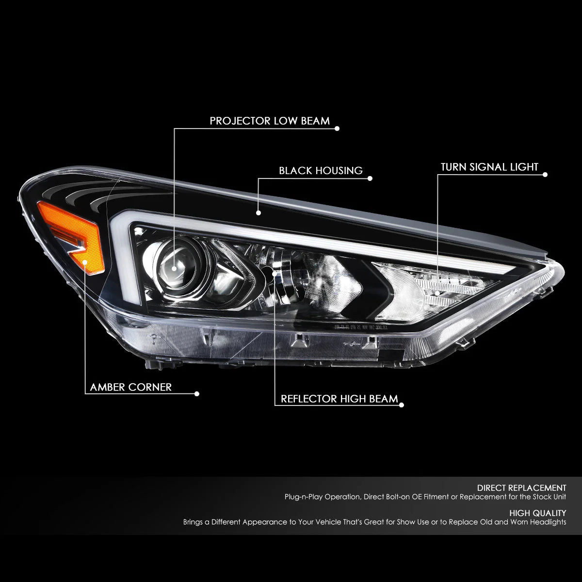 Factory Style Projector Headlight (Right) 19-21 Hyundai Tucson