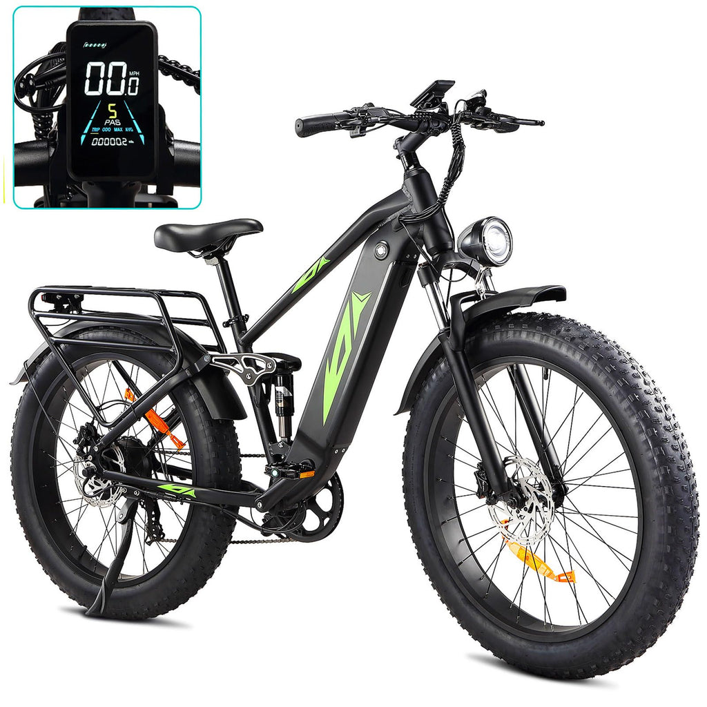 2026 Electric Bike for Adults 1000W, 48V 17.5AH Battery Adult Electric Bicycles, 26 Fat Tire Full Suspension Ebike, 28MPH Mountain Beach E Bike, 7 Speed, 60Miles Range, UL Certified