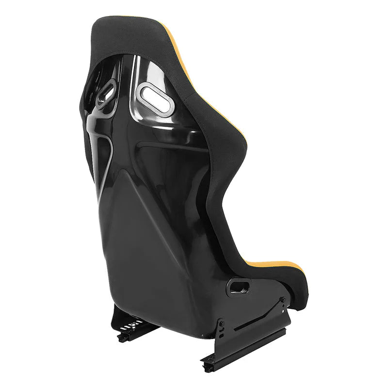 2 Pcs Yellow Fabric Bucket Racing Seats w/ Mount Brackets & Sliders Fits model w/ Aftermarket Seat Brackets