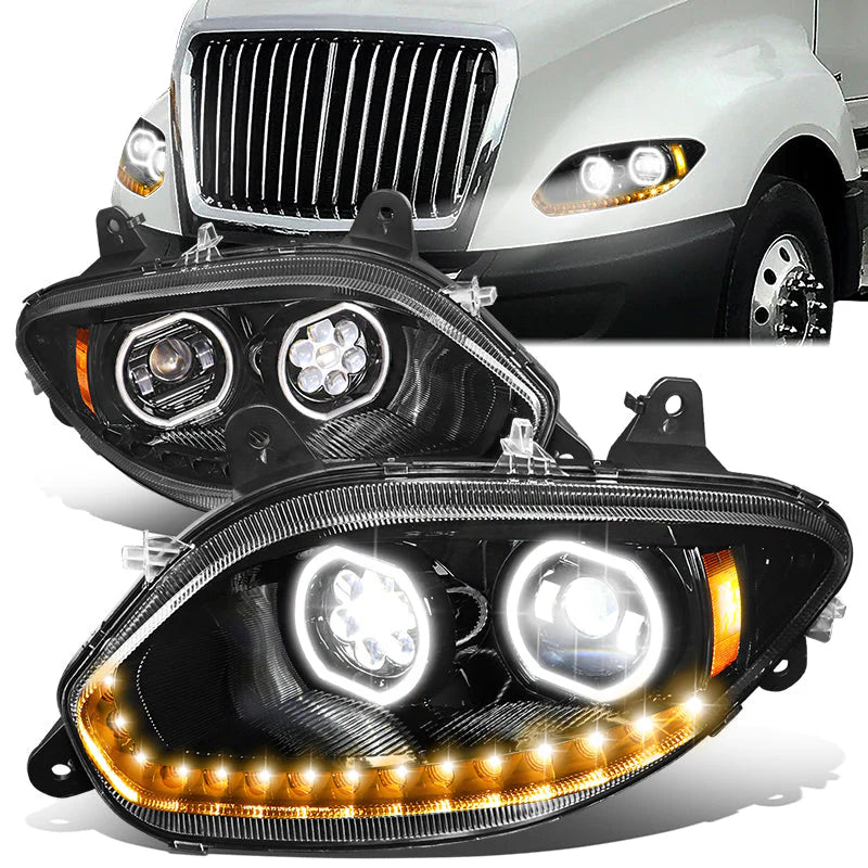 LED DRL Halo Sequential Projector Headlights 17-21 International Harvester LT LT625