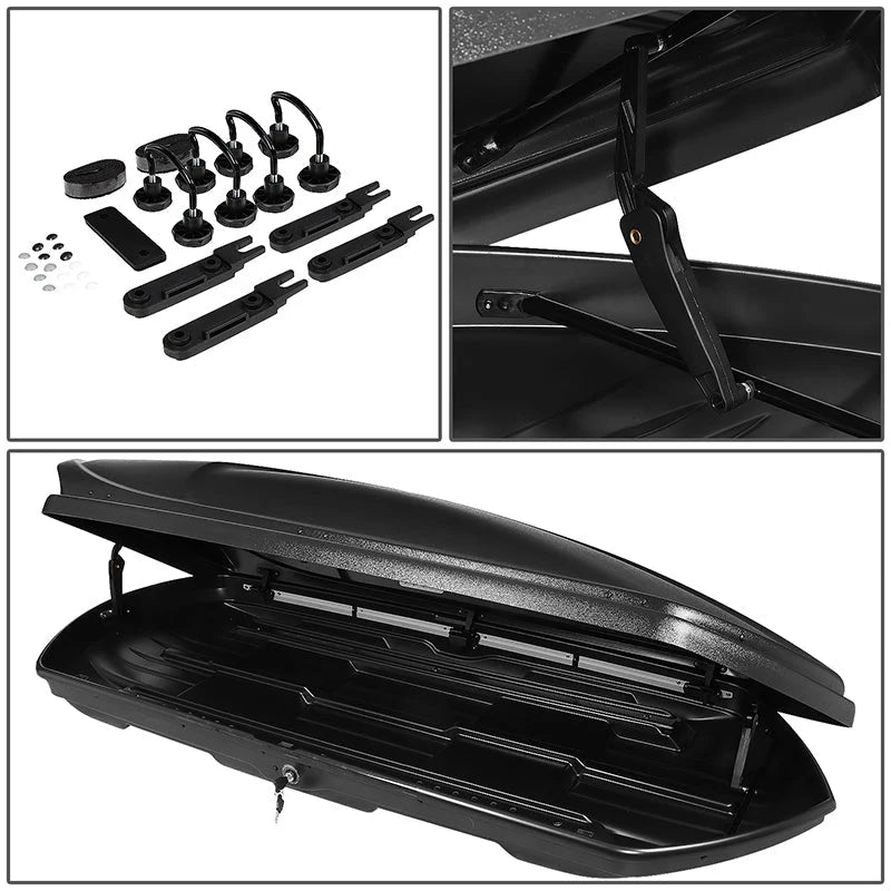 Black Roof Lockable Cargo Box w/Key Mounting Brackets Fits model w/ Roof Rails Only