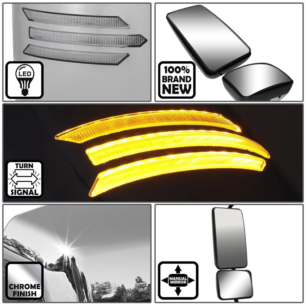 Upper Lower Side Hood Mirrors (Black) 05-21 Hino 145, 238, 268, 338, 358, L6, XL7