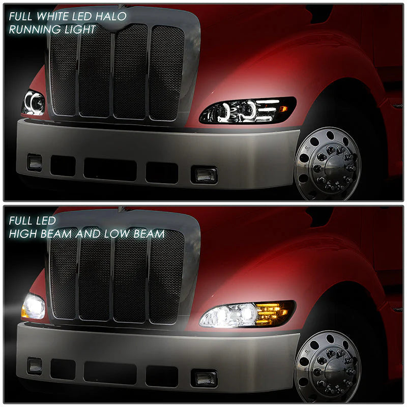 LED DRL Halo Projector Headlights 10-20 Peterbilt 337 348
