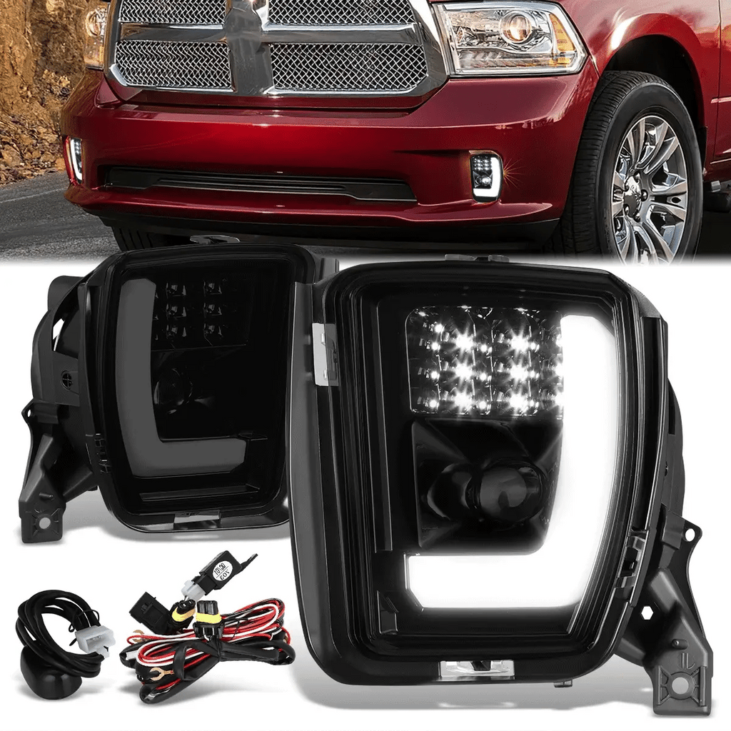 LED DRL Projector Fog Lights w/ Switch Wiring Harnesses 13-22 Ram 1500 Classic