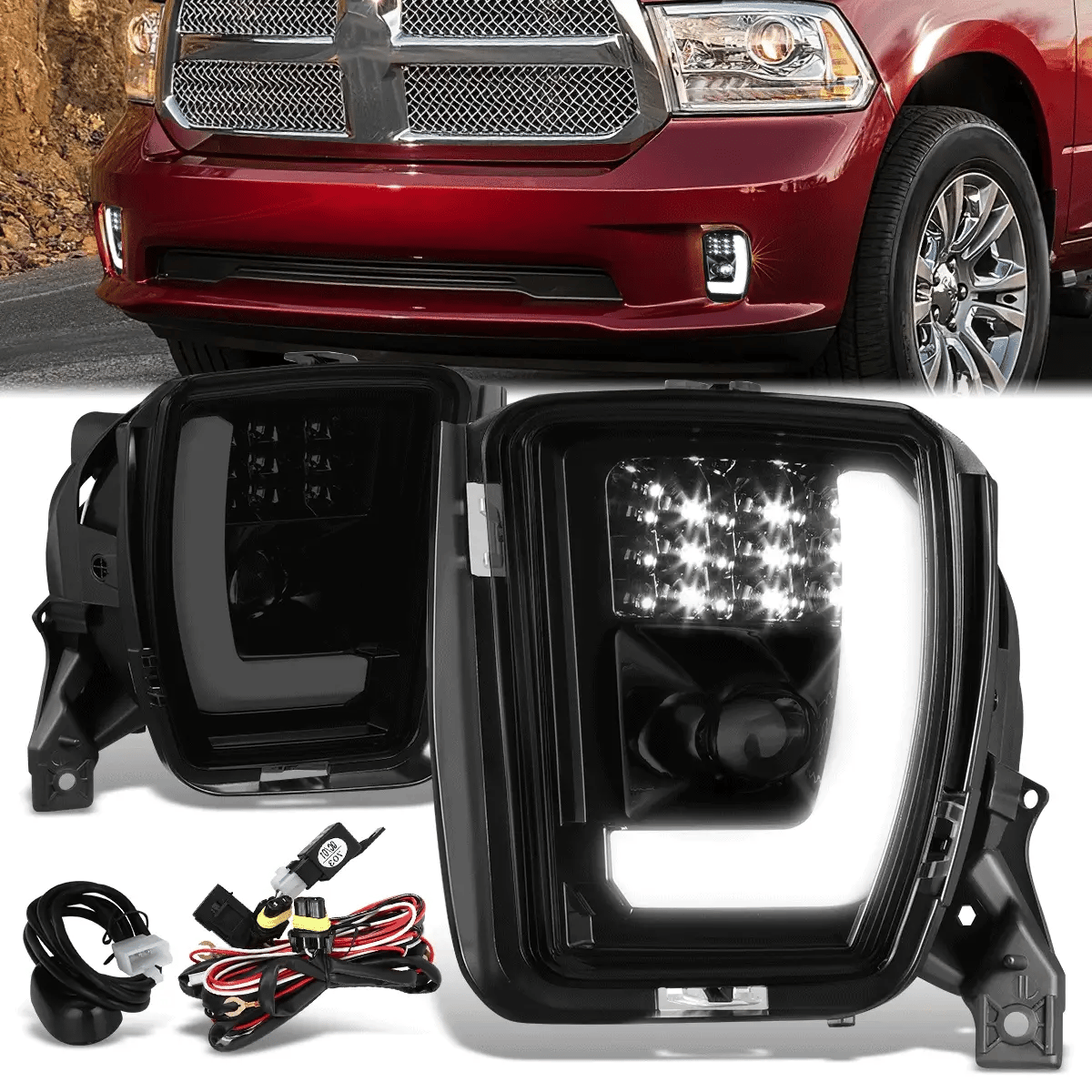 LED DRL Projector Fog Lights w/ Switch Wiring Harnesses 13-22 Ram 1500 Classic
