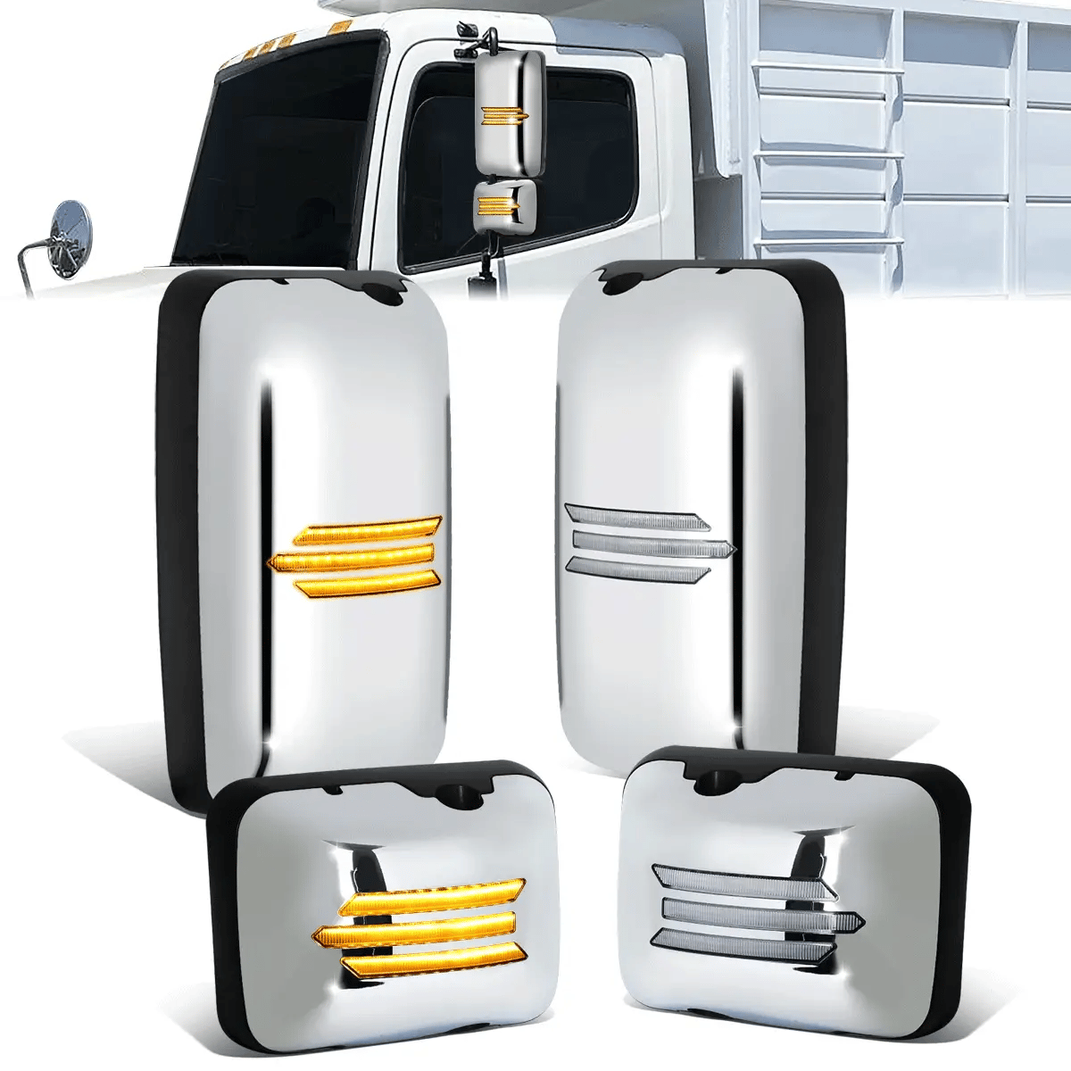 Upper Lower Side Hood Mirrors (Black) 05-21 Hino 145, 238, 268, 338, 358, L6, XL7