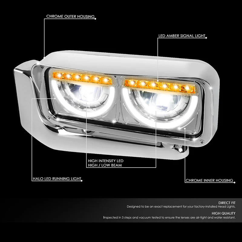 LED DRL Halo Headlights 81-88 Peterbilt 359, 87-07 379, 08-21 389