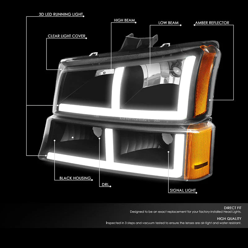 LED DRL Headlights 03-06 Chevy Avalanche Silverado 1500-3500 / HD