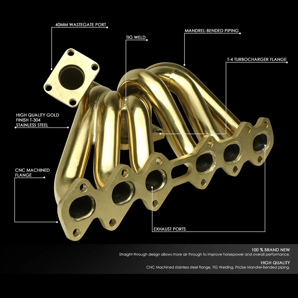 93-98 Toyota Supra 2JZGTE 3.0L 40mm 4-Bolt Flange T4 Turbo Manifold - Stainless Steel