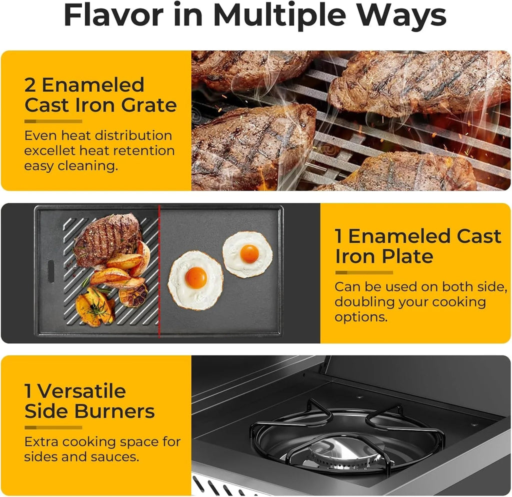 2026 3 & 4-Burner Propane Gas Grills with Side Burners, for Outdoor Cooking, BBQ, Patio, Camping