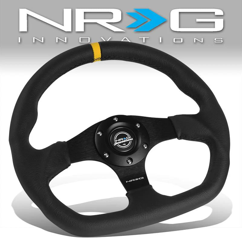 320mm Flat Bottom Black Leather Grip Steering Wheel Universal