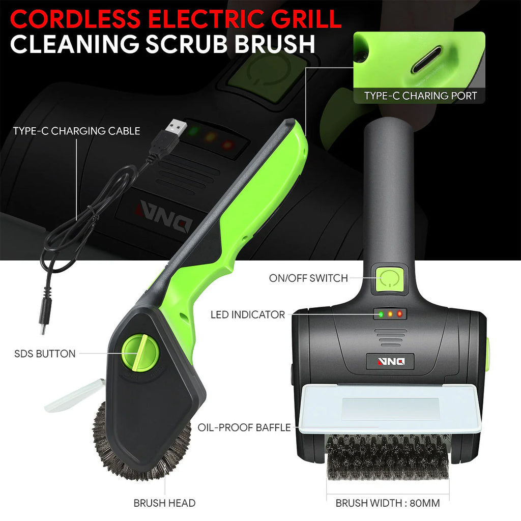 Cordless Power Grill Cleaning Scrub Brush w/Type-C Cable