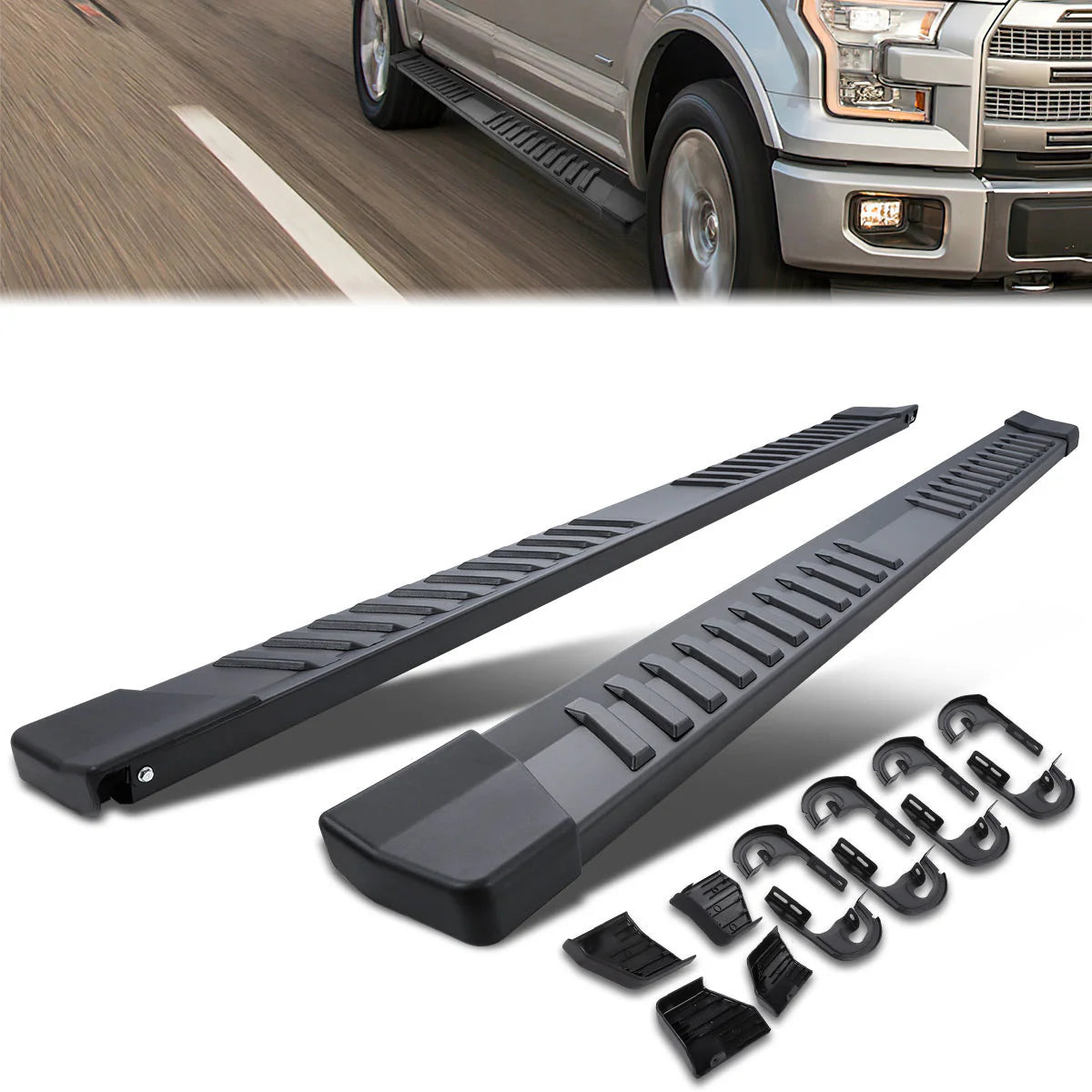 6 in. Wide Flat Step Running Boards 04-14 Ford F150 Crew Cab