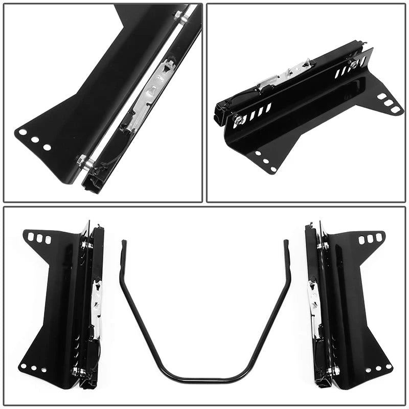 2Pcs Black Microfiber Suede Medium Racing Bucket Seats w/ Mount Brackets & Sliders Universal